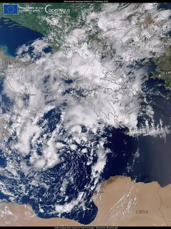 Η καταιγίδα Daniel χτυπά Ελλάδα, Βουλγαρία και Τουρκία - δορυφορική εικόνα Copernicus
