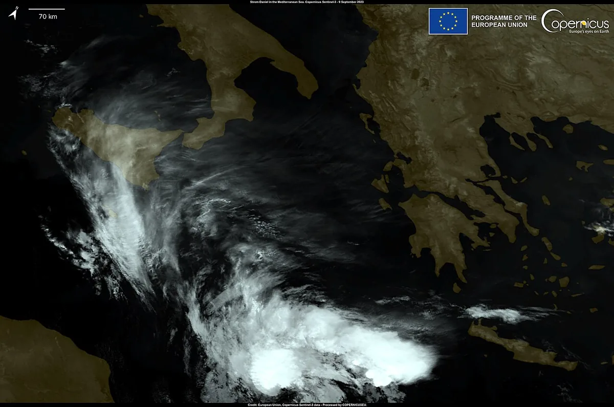 Δορυφορική εικόνα της καταιγίδας Daniel στη Μεσόγειο