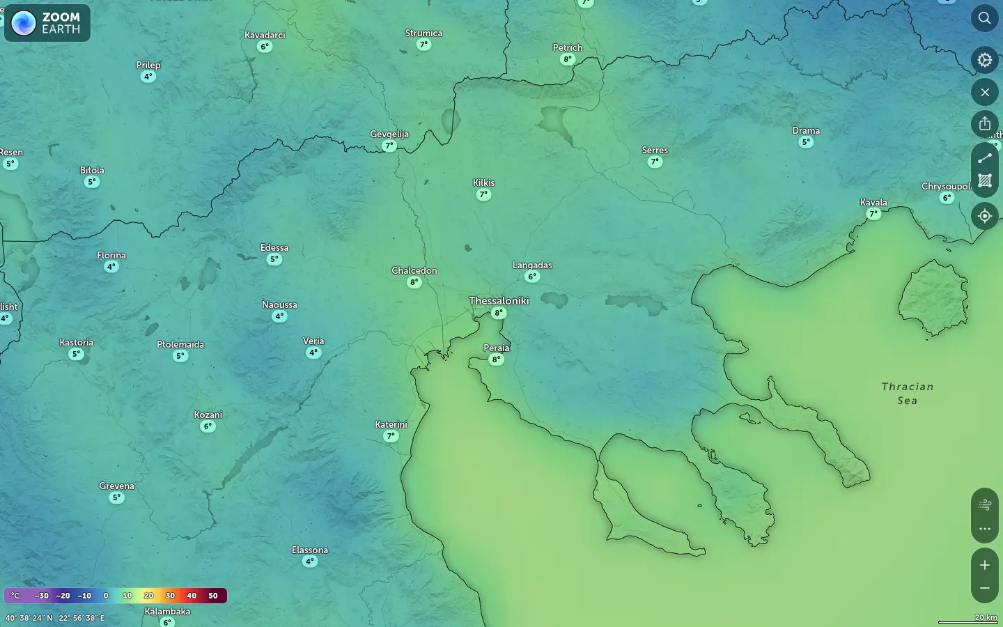 Χάρτης θερμοκρασίας Θεσσαλονίκη καιρός