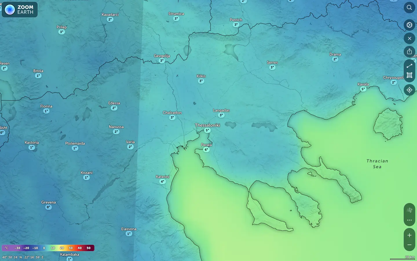 Χάρτης θερμοκρασίας Θεσσαλονίκη καιρός