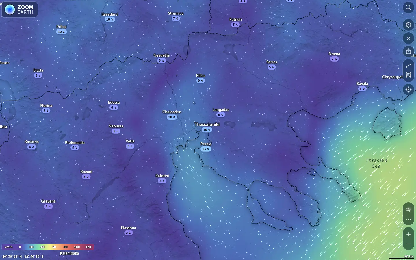 Χάρτης ανέμων Θεσσαλονίκη καιρός