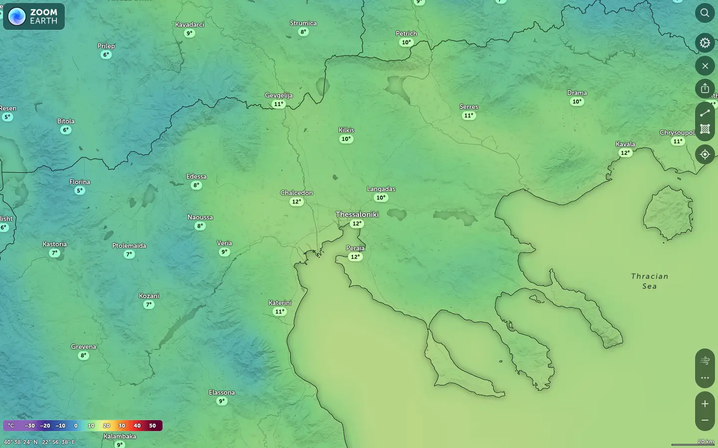 Χάρτης θερμοκρασίας Θεσσαλονίκη καιρός